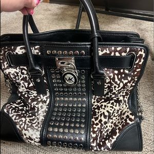 Stunning Silver Studded MK Tote with Brown Fur Print